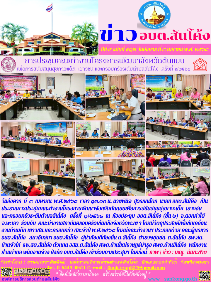 โครงการพัฒนาจังหวัดต้นแบบเพื่อการสนับสนุนสุขภาวะเด็ก  เยาวชน และครอบครัวระดับตำบลสันโค้ง   ครั้งที่  ๑/๒๕๖๘ 